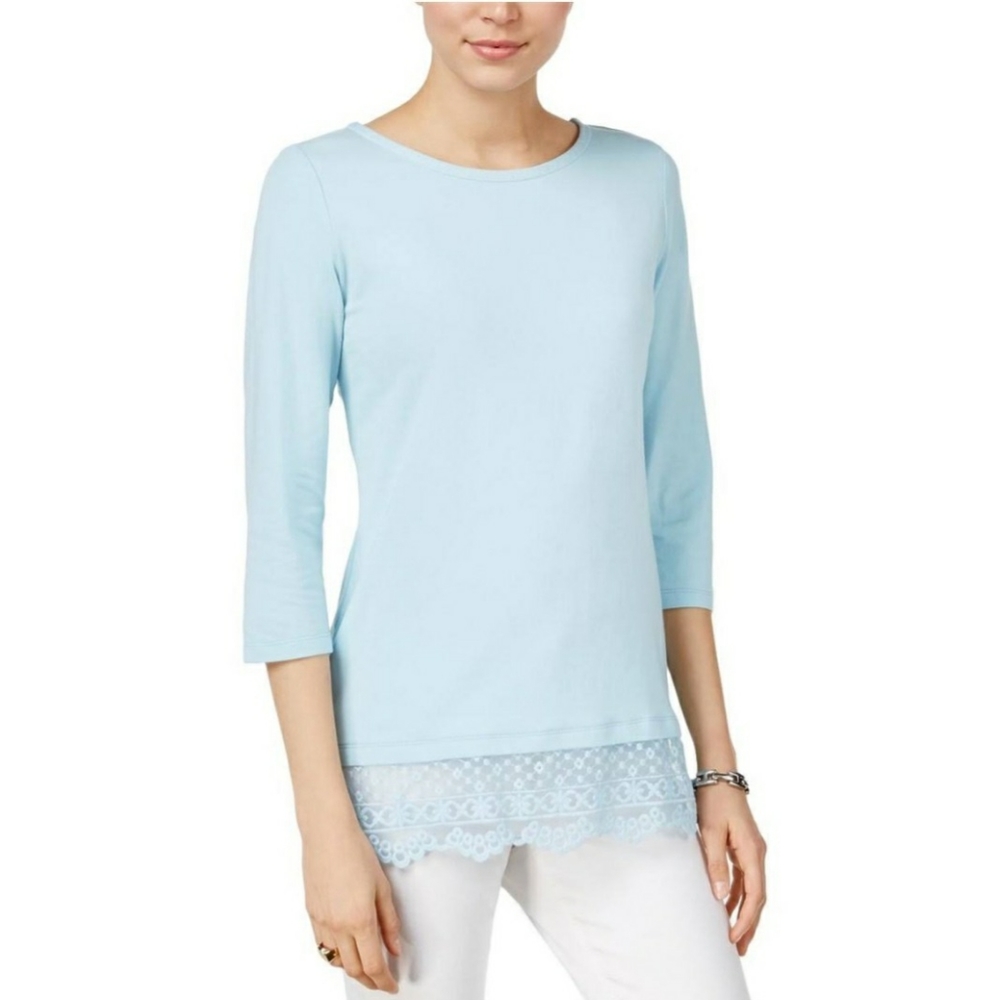 Tommy Hilfiger Blue Lace Hem 3/4 Sleeves S Top